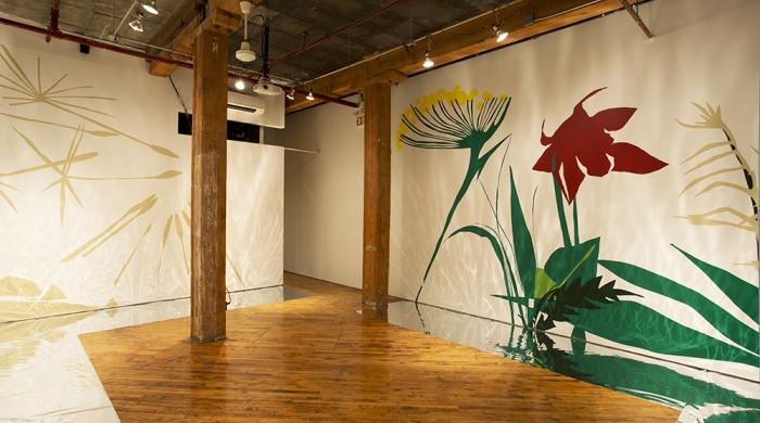 An image of Susan Rowe Harrison's floral artwork installed in YYZ Artist Space.