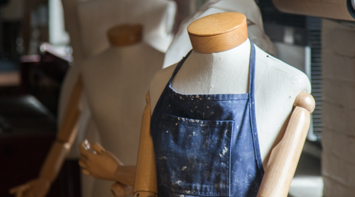 Several mannequin's used in a History of Textiles class appear in the Barney Building studios