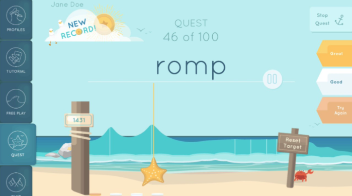 Display from the staRt app showing a user's pronunciation of the "r" sound in "romp"