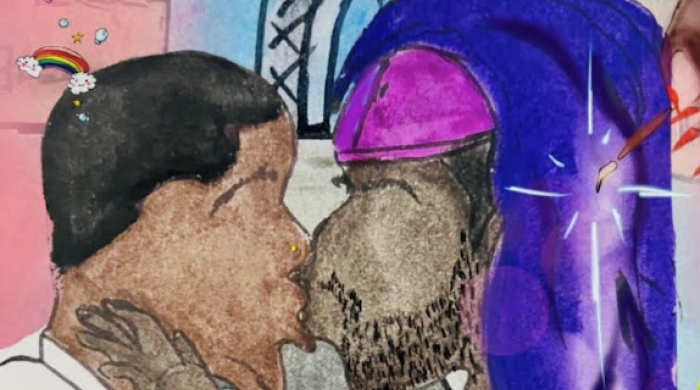 colorful painting of a couple kissing