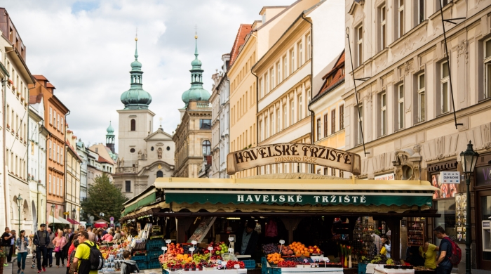 A view of a vegetable market in Prague