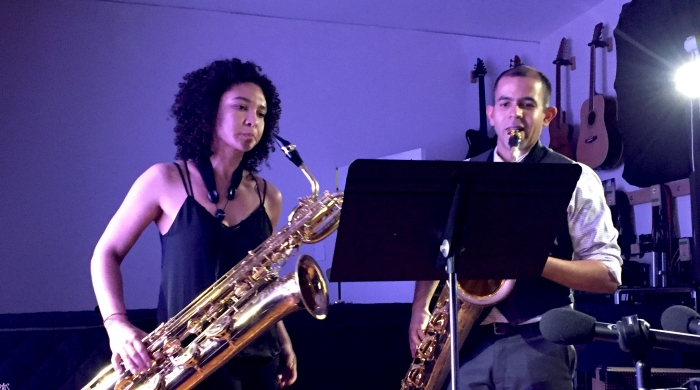 Two NYU saxophone players