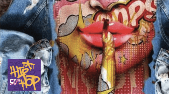 Grafitti design with woman making shhhhh gesture with long finger nail