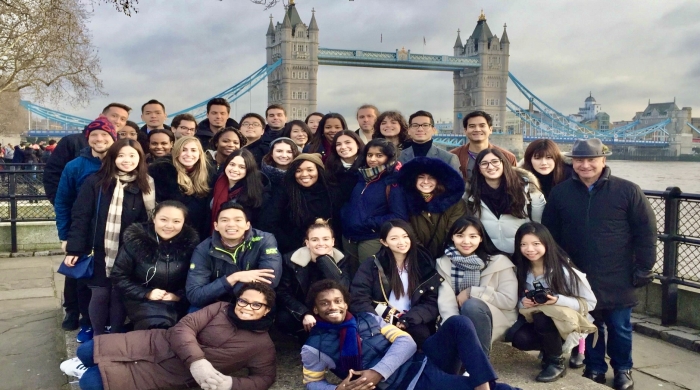 Group of Music Business students in front of the London Bridge