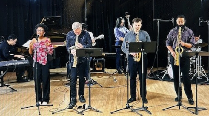 Jazz students on stage performing at WBGO.