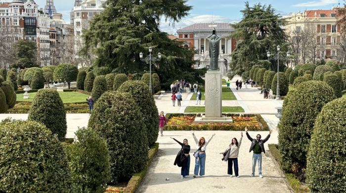 Students in a park in Madrid, Spain