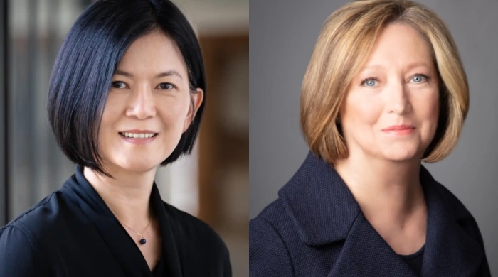 Two images of faculty headshots collaged together side by side
