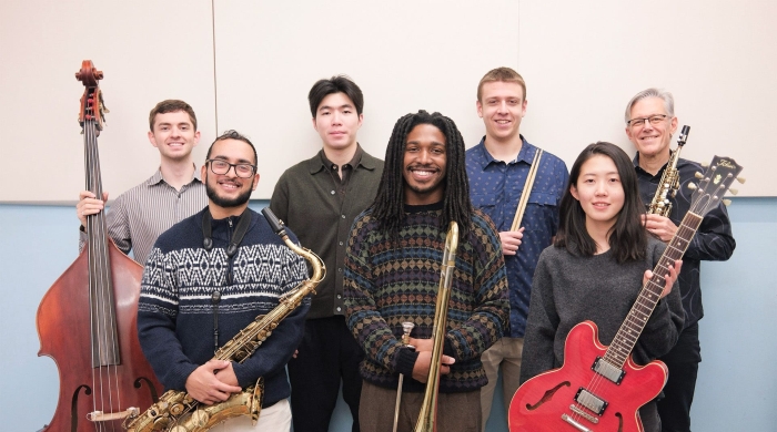 Students from Jazz program posing with instruments