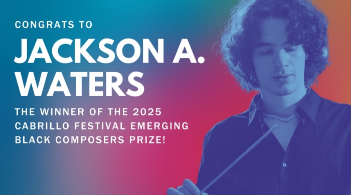 Blurry image in blues and red of student composer Jackson A Waters