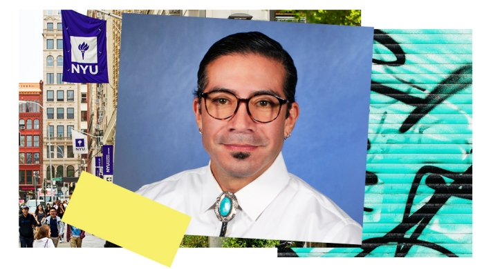 Itzhecatl De La Cruz, surrounded by collage-style framing