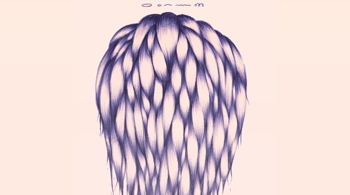 Abstract drawing featuring downward teardrop shapes, drawn with a blue ball point pen.
