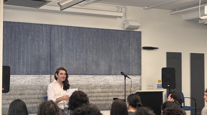 Fab Dupont speaking to students