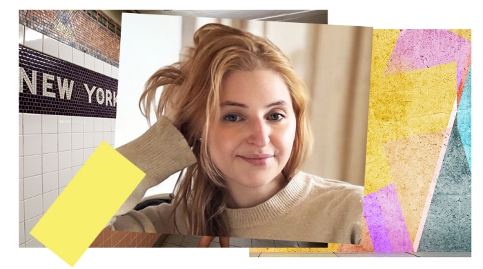 Lily Osman, framed by collage-style clippings