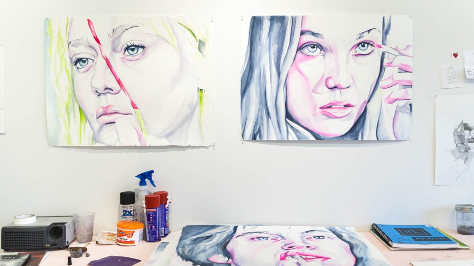 Paintings in studio