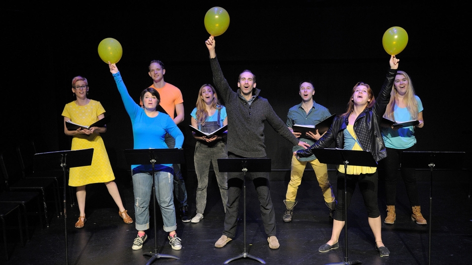 performance from new plays for young audiences - performers holding balloons