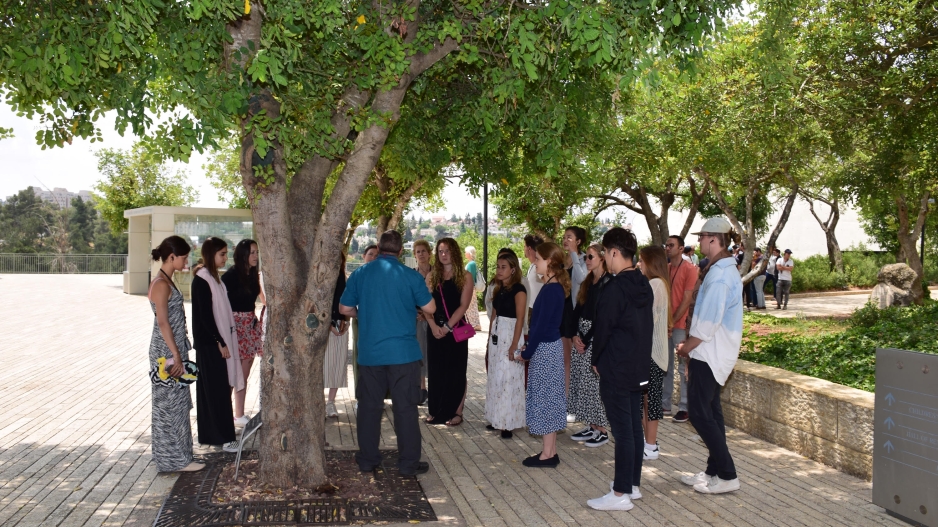 A gathering of students outside Israel's Holocaust museum