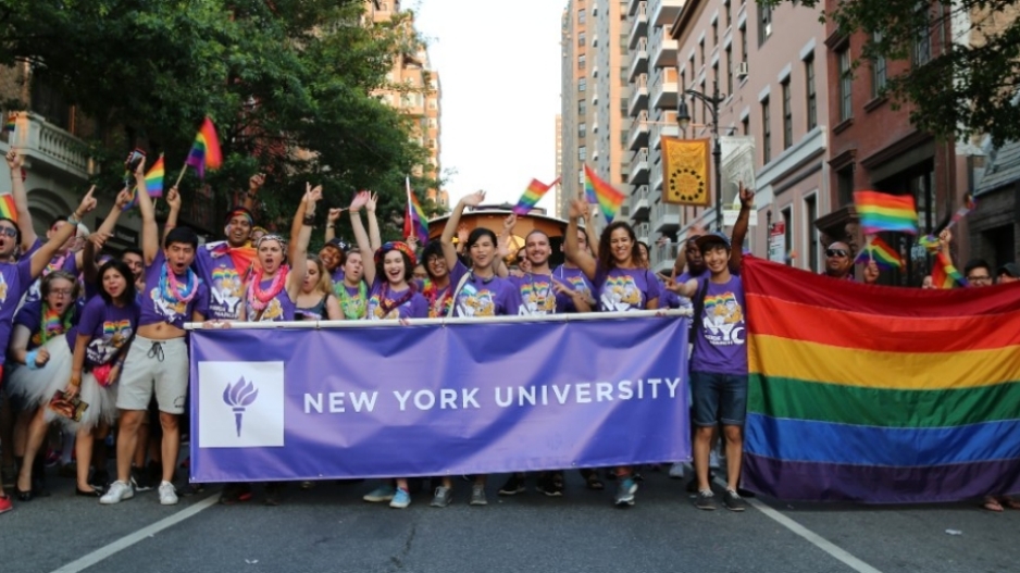 NYU LGBT+ students marching in the Pride Parade