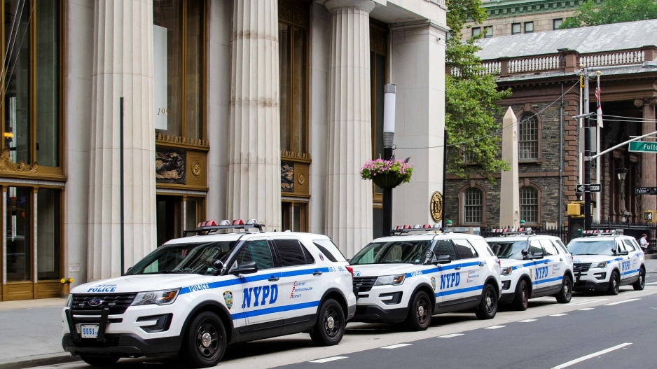 NYPD Police cars outside a school