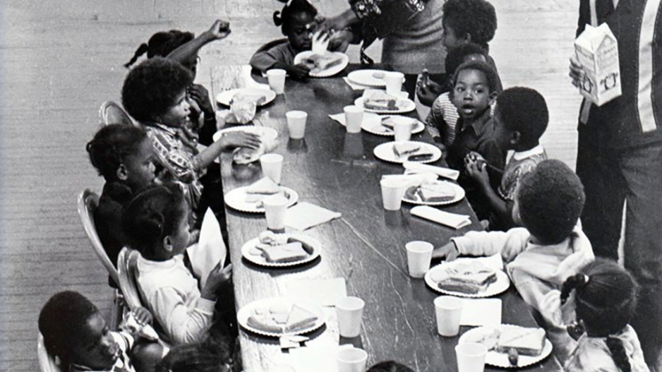 Panthers serving children free breakfast, Sacred Heart Church, San Francisco