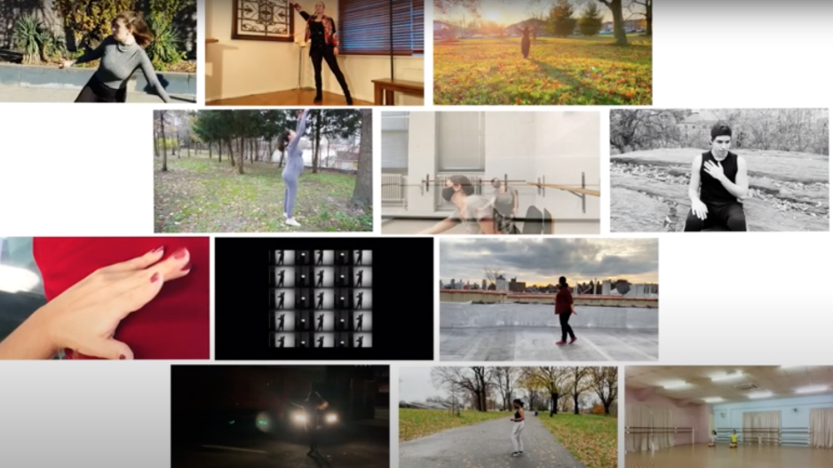 Screenshot of Master's Dance Concert trailer, showing stills from nine different dance videos