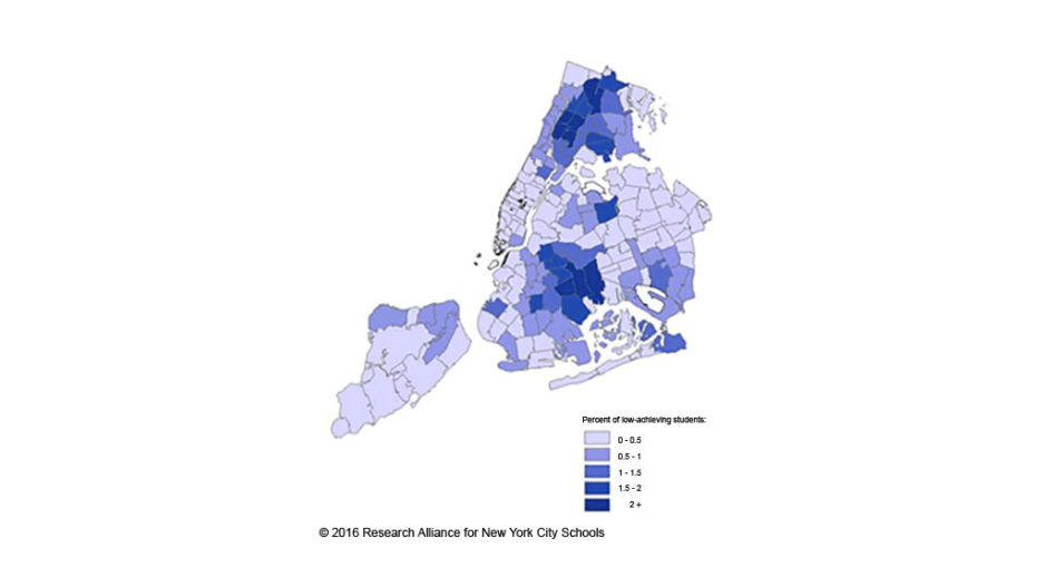 Geographic Distribution of Low-Achieving Students by Residential Zip Code, 2011