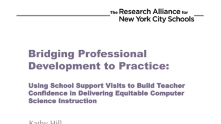 Image says: "Bridging Professional Development to Practice: Using School Support Visits to Build Teacher Confidence in Delivering Equitable Computer Science Instruction