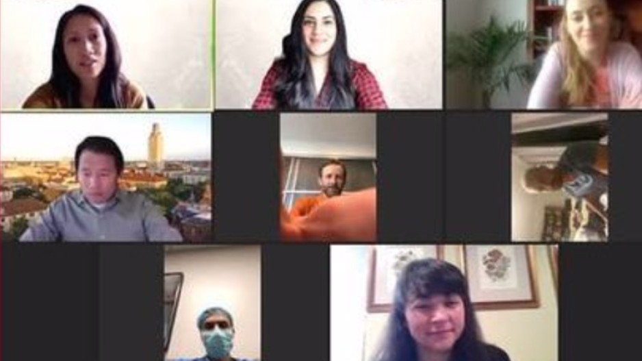 A screenshot of speakers participating in the panel discussion/Q&A segment of the interdisciplinary Burgundy & White virtual Head and Neck Cancer Symposium 2021.