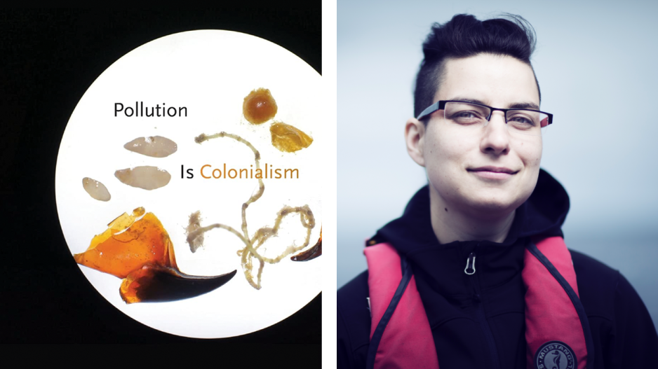 Picture of Max Liboiron alongside her book, Pollution is Colonialism