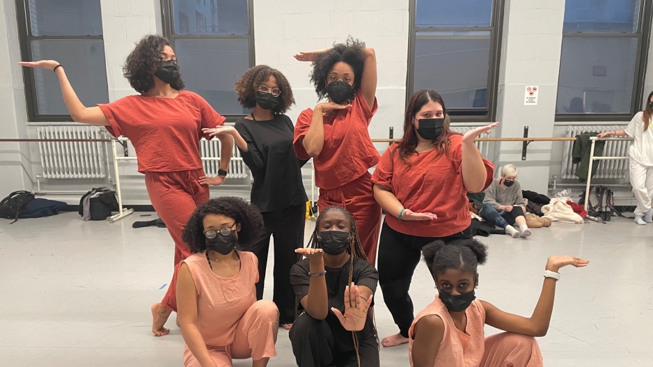 seven dance education students posing in the studio