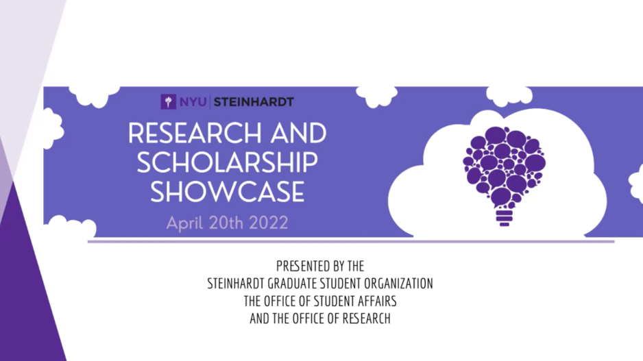 A purple and white poster advertising the Research and Scholarships Showcase.