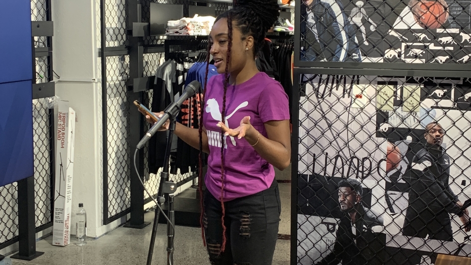 Student performs at 22nd Annual NYC Teen Poetry Slam at the Puma NYC Store