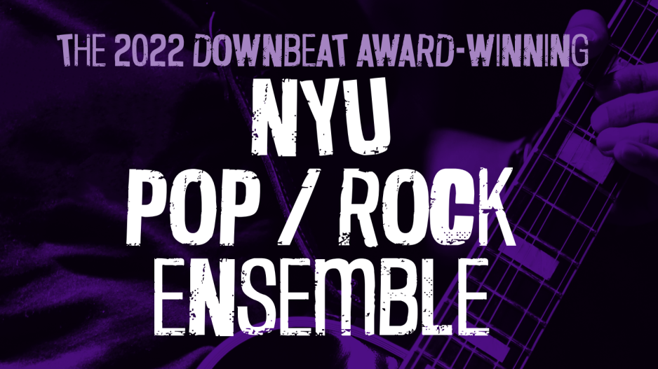 Purple and black poster for NYU Pop/Rock Ensemble concert