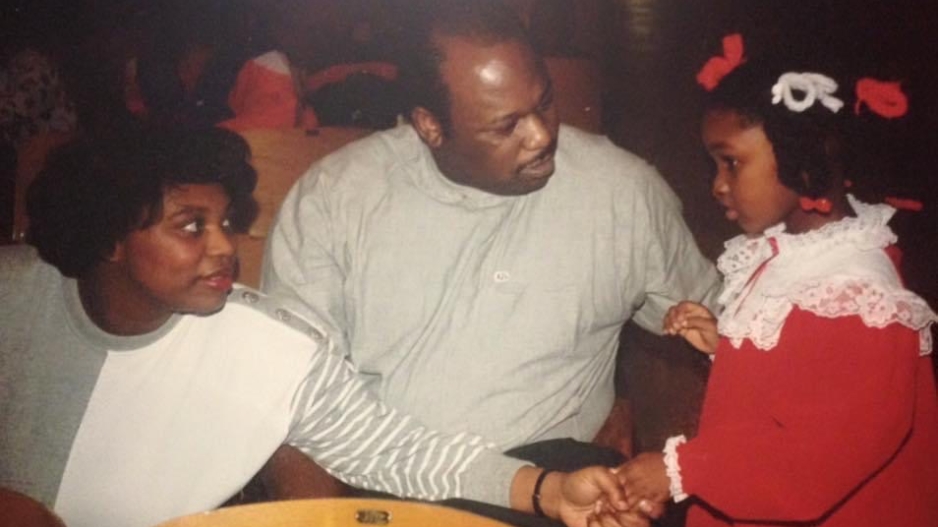 Erika Hardaway as a small child, speaking to her parents.