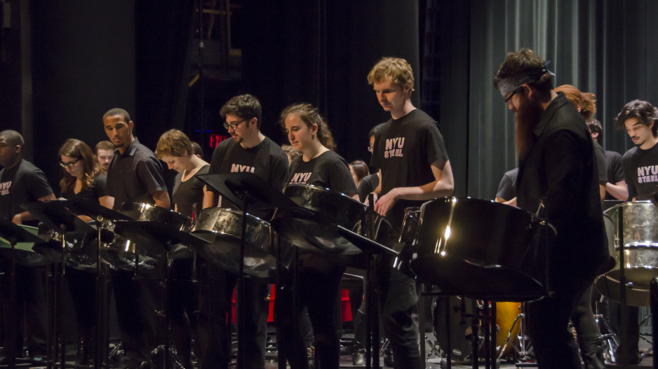 NYU students performing steel percussion concert