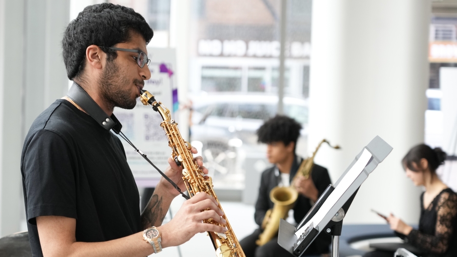 NYU student from Brass Studies performing at paulson center
