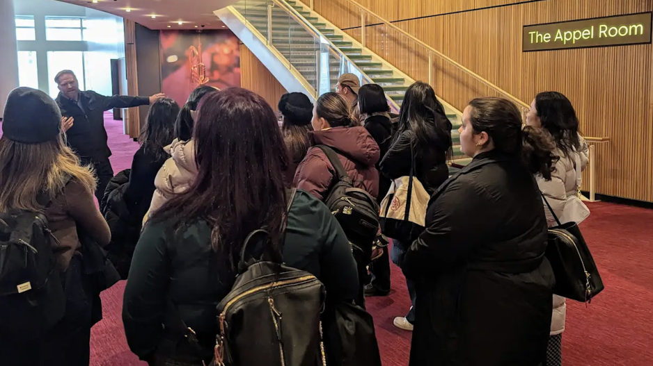 Students in the lobby of Lincoln Center Jazz