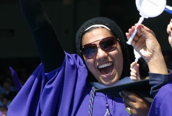 Students celebrating at NYU's Commencement
