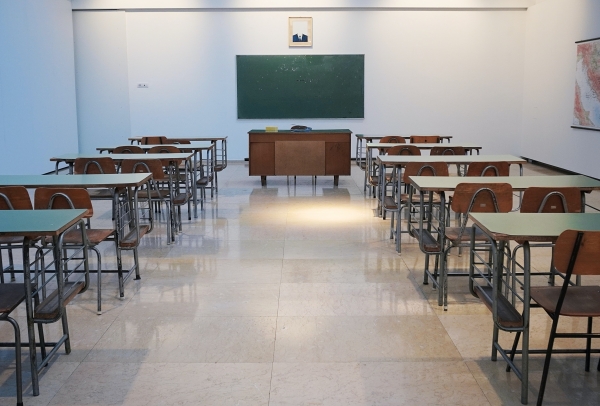 Rows of desks in a classroom