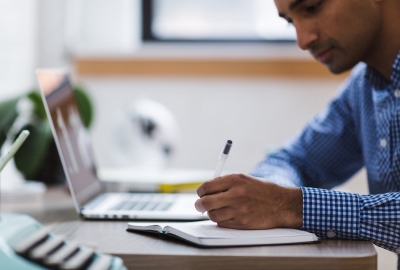 Student working on research