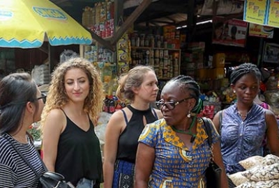 Students at the food market in Accra