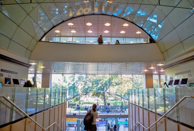 Interior of Kimmel Student Center looking out at Washington Square