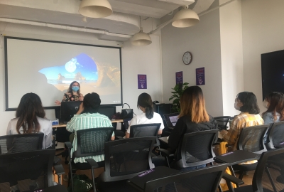 Professor Bogna teaches a class of students participating in the Go Local program at NYU Shanghai.