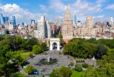 Ariel view of Washington Square Park looking north.