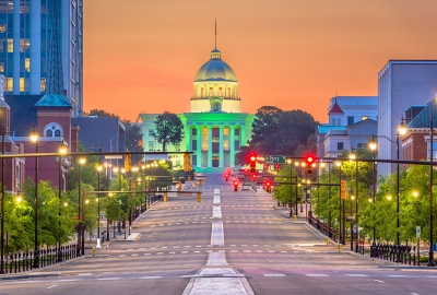 Montgomery, Alabama with the State Capitol at dawn.