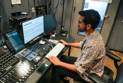 Student working in Music Technology studio 