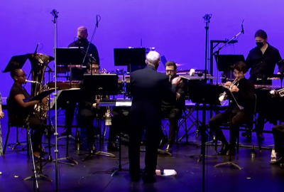 NYU Contemporary music ensemble performing on stage