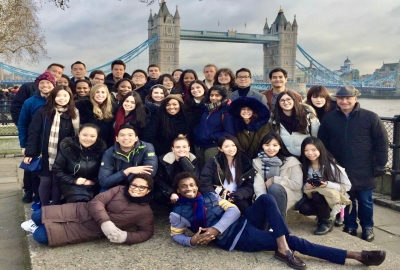 Group of Music Business students in front of the London Bridge