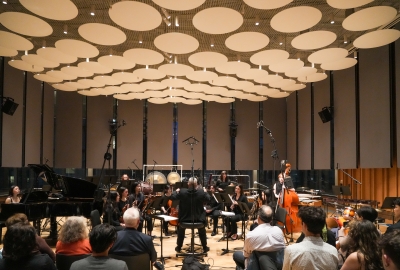 Orchestra playing in room 620 Paulson Center