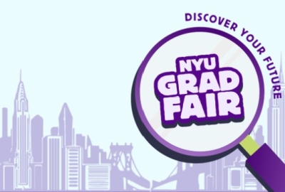 magnifying glass over NYU grad fair 