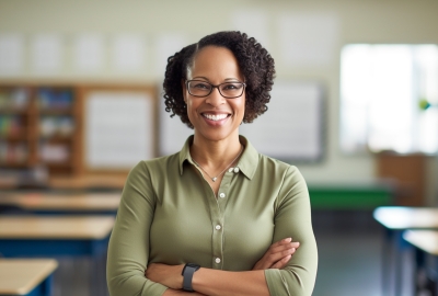 Photo of Black teacher in classroom